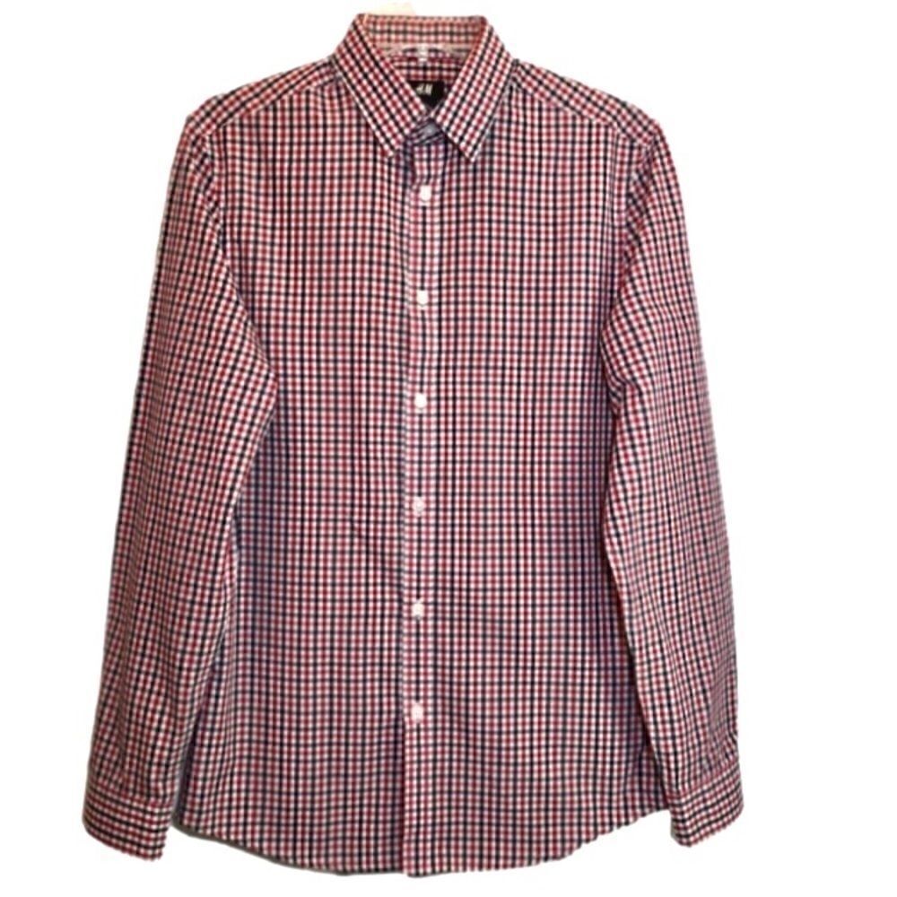 H&M Slim Fit Long Sleeve Button Down Shirt in Red/White/Blue Check Men’s Small